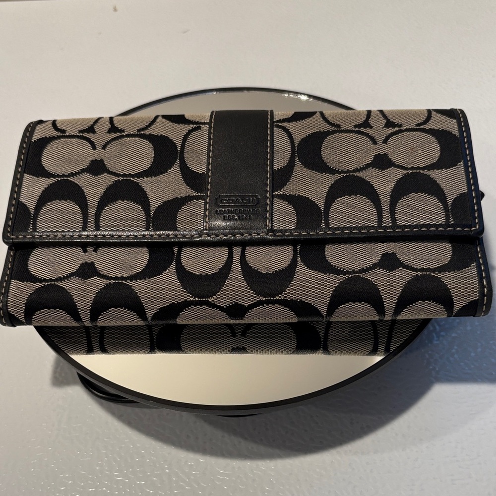 Authentic Coach Signature  Leather Trim Full Size Long Wallet Pre-Owned